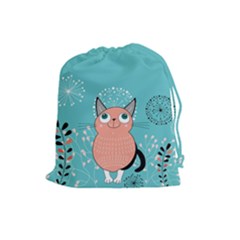 Cat Face Mask Smile Cute Leaf Flower Floral Drawstring Pouches (Large) 