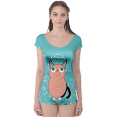 Cat Face Mask Smile Cute Leaf Flower Floral Boyleg Leotard 