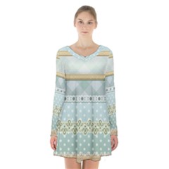 Circle Polka Plaid Triangle Gold Blue Flower Floral Star Long Sleeve Velvet V-neck Dress