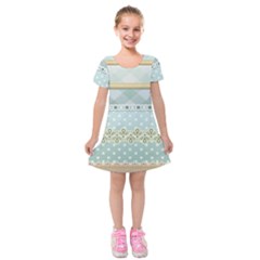 Circle Polka Plaid Triangle Gold Blue Flower Floral Star Kids  Short Sleeve Velvet Dress by Mariart