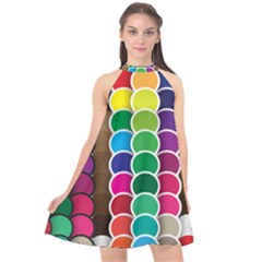 Circle Round Yellow Green Blue Purple Brown Orange Pink Halter Neckline Chiffon Dress  by Mariart