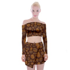 Coffee Beans Off Shoulder Top With Skirt Set