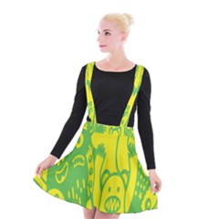 Easter Monster Sinister Happy Green Yellow Magic Rock Suspender Skater Skirt by Mariart