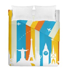 Eiffel Tower Monument Statue Of Liberty Duvet Cover Double Side (full/ Double Size) by Mariart