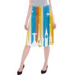 Eiffel Tower Monument Statue Of Liberty Midi Beach Skirt by Mariart