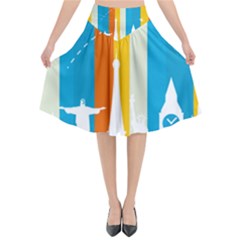 Eiffel Tower Monument Statue Of Liberty Flared Midi Skirt by Mariart