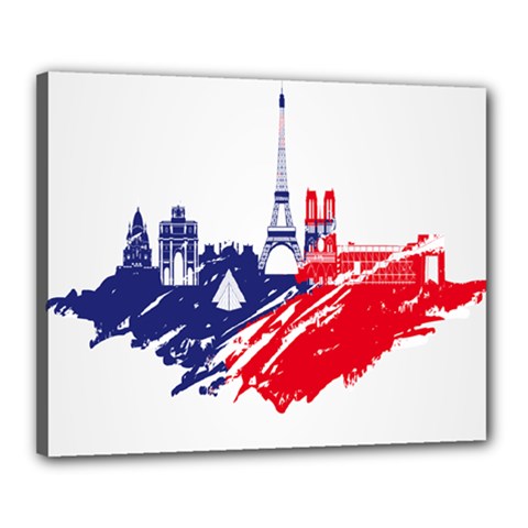 Eiffel Tower Monument Statue Of Liberty France England Red Blue Canvas 20  X 16 