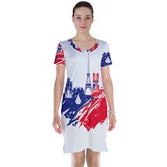 Eiffel Tower Monument Statue Of Liberty France England Red Blue Short Sleeve Nightdress