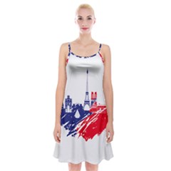 Eiffel Tower Monument Statue Of Liberty France England Red Blue Spaghetti Strap Velvet Dress by Mariart