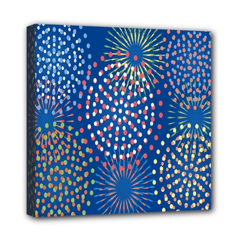 Fireworks Party Blue Fire Happy Mini Canvas 8  X 8  by Mariart
