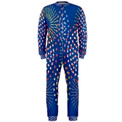 Fireworks Party Blue Fire Happy Onepiece Jumpsuit (men)  by Mariart