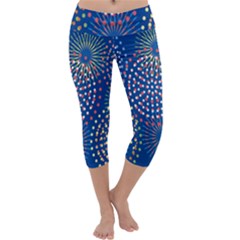 Fireworks Party Blue Fire Happy Capri Yoga Leggings by Mariart