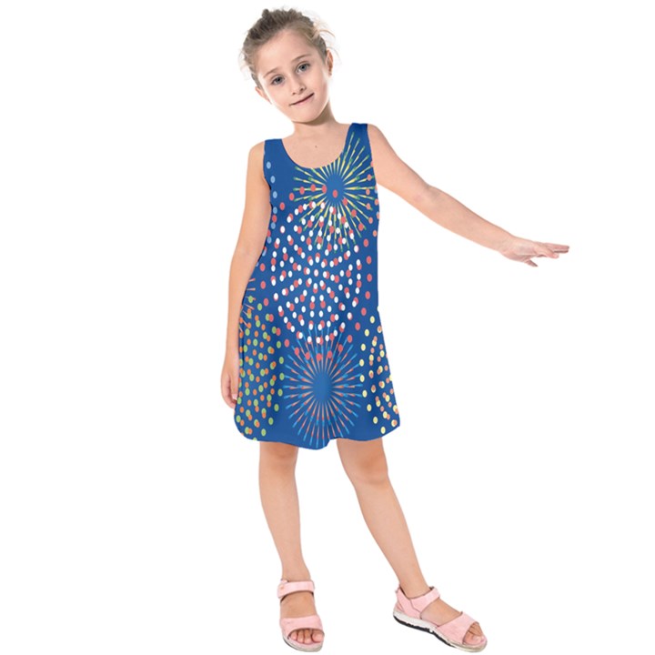 Fireworks Party Blue Fire Happy Kids  Sleeveless Dress