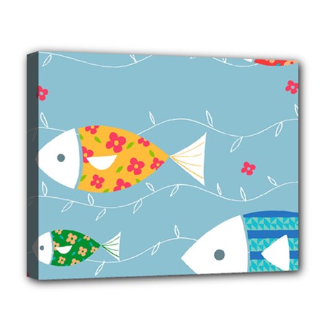 Fish Cute Swim Blue Sea Deluxe Canvas 20  X 16  