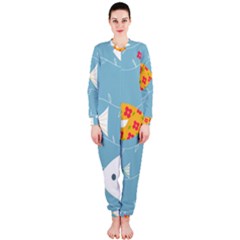 Fish Cute Swim Blue Sea Onepiece Jumpsuit (ladies)  by Mariart