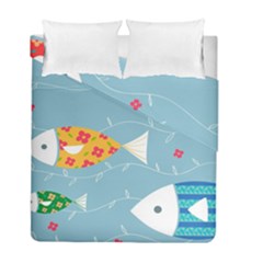Fish Cute Swim Blue Sea Duvet Cover Double Side (full/ Double Size) by Mariart