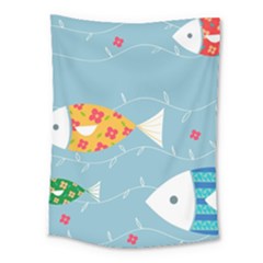 Fish Cute Swim Blue Sea Medium Tapestry