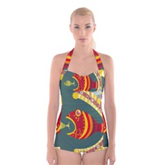 Fish Predator Sea Water Beach Monster Boyleg Halter Swimsuit  by Mariart