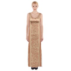 Flower Floral Leaf Frame Star Brown Maxi Thigh Split Dress