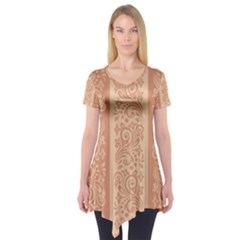 Flower Floral Leaf Frame Star Brown Short Sleeve Tunic  by Mariart