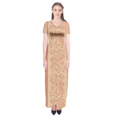 Flower Floral Leaf Frame Star Brown Short Sleeve Maxi Dress