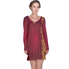 Floral Flower Golden Red Leaf Long Sleeve Nightdress by Mariart