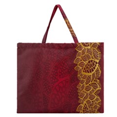 Floral Flower Golden Red Leaf Zipper Large Tote Bag by Mariart