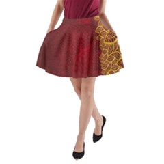 Floral Flower Golden Red Leaf A-line Pocket Skirt by Mariart