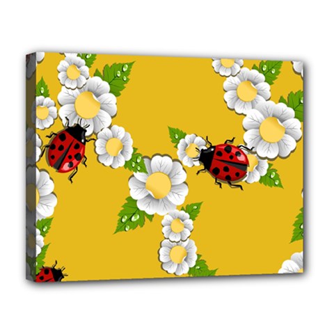 Flower Floral Sunflower Butterfly Red Yellow White Green Leaf Canvas 14  x 11 