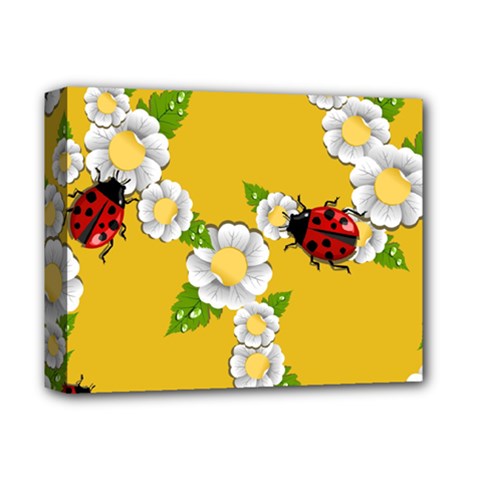 Flower Floral Sunflower Butterfly Red Yellow White Green Leaf Deluxe Canvas 14  x 11 