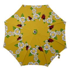 Flower Floral Sunflower Butterfly Red Yellow White Green Leaf Hook Handle Umbrellas (Large)