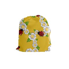 Flower Floral Sunflower Butterfly Red Yellow White Green Leaf Drawstring Pouches (Medium) 