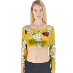 Flower Floral Sunflower Butterfly Red Yellow White Green Leaf Long Sleeve Crop Top