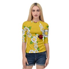 Flower Floral Sunflower Butterfly Red Yellow White Green Leaf Quarter Sleeve Tee