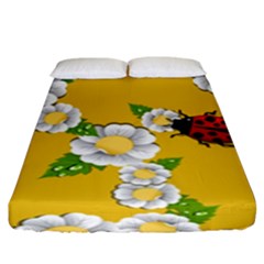 Flower Floral Sunflower Butterfly Red Yellow White Green Leaf Fitted Sheet (King Size)