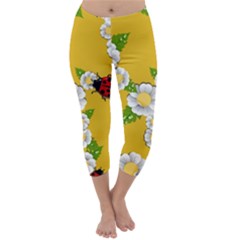 Flower Floral Sunflower Butterfly Red Yellow White Green Leaf Capri Winter Leggings 