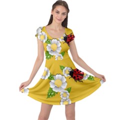 Flower Floral Sunflower Butterfly Red Yellow White Green Leaf Cap Sleeve Dresses