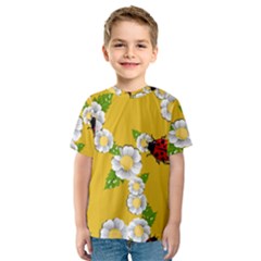 Flower Floral Sunflower Butterfly Red Yellow White Green Leaf Kids  Sport Mesh Tee