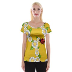 Flower Floral Sunflower Butterfly Red Yellow White Green Leaf Women s Cap Sleeve Top