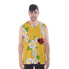 Flower Floral Sunflower Butterfly Red Yellow White Green Leaf Men s Basketball Tank Top