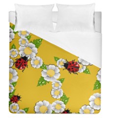Flower Floral Sunflower Butterfly Red Yellow White Green Leaf Duvet Cover (Queen Size)