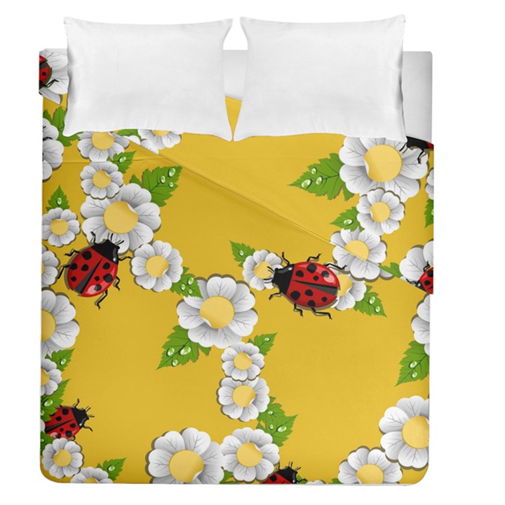 Flower Floral Sunflower Butterfly Red Yellow White Green Leaf Duvet Cover Double Side (Queen Size)