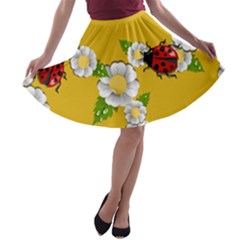 Flower Floral Sunflower Butterfly Red Yellow White Green Leaf A-line Skater Skirt