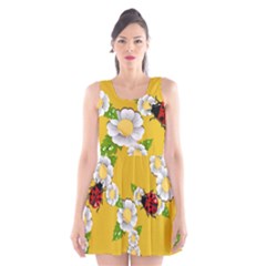 Flower Floral Sunflower Butterfly Red Yellow White Green Leaf Scoop Neck Skater Dress