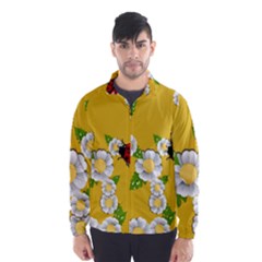 Flower Floral Sunflower Butterfly Red Yellow White Green Leaf Wind Breaker (Men)