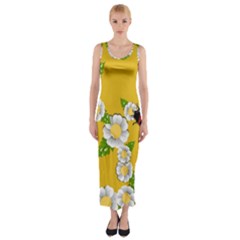Flower Floral Sunflower Butterfly Red Yellow White Green Leaf Fitted Maxi Dress