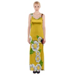 Flower Floral Sunflower Butterfly Red Yellow White Green Leaf Maxi Thigh Split Dress