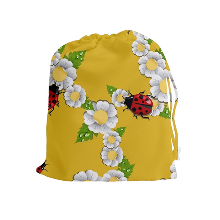 Flower Floral Sunflower Butterfly Red Yellow White Green Leaf Drawstring Pouches (Extra Large)