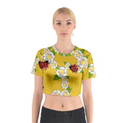 Flower Floral Sunflower Butterfly Red Yellow White Green Leaf Cotton Crop Top by Mariart