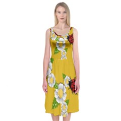 Flower Floral Sunflower Butterfly Red Yellow White Green Leaf Midi Sleeveless Dress by Mariart